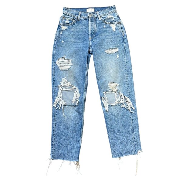 Boyish Tommy Jeans High-Waist Straight Leg Women's Size 25 Distressed Frayed Hem - Picture 1 of 10